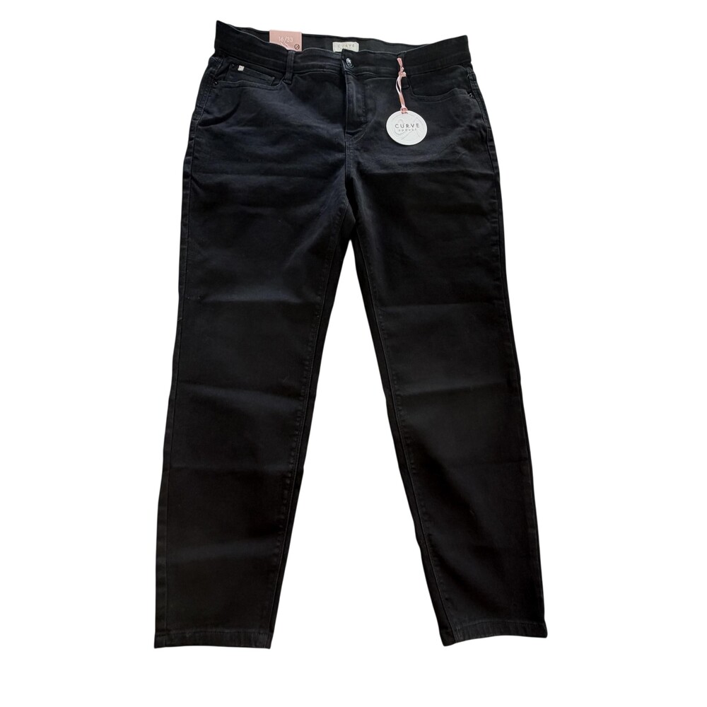 Curve Appeal Jeans Womens 16 Black High Rise Tapered Stretch Denim 36x27